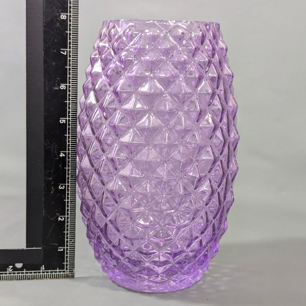 FTL Purple Diamond Point Glass Vase Lavender Pineapple Textured Floral 8 Inch